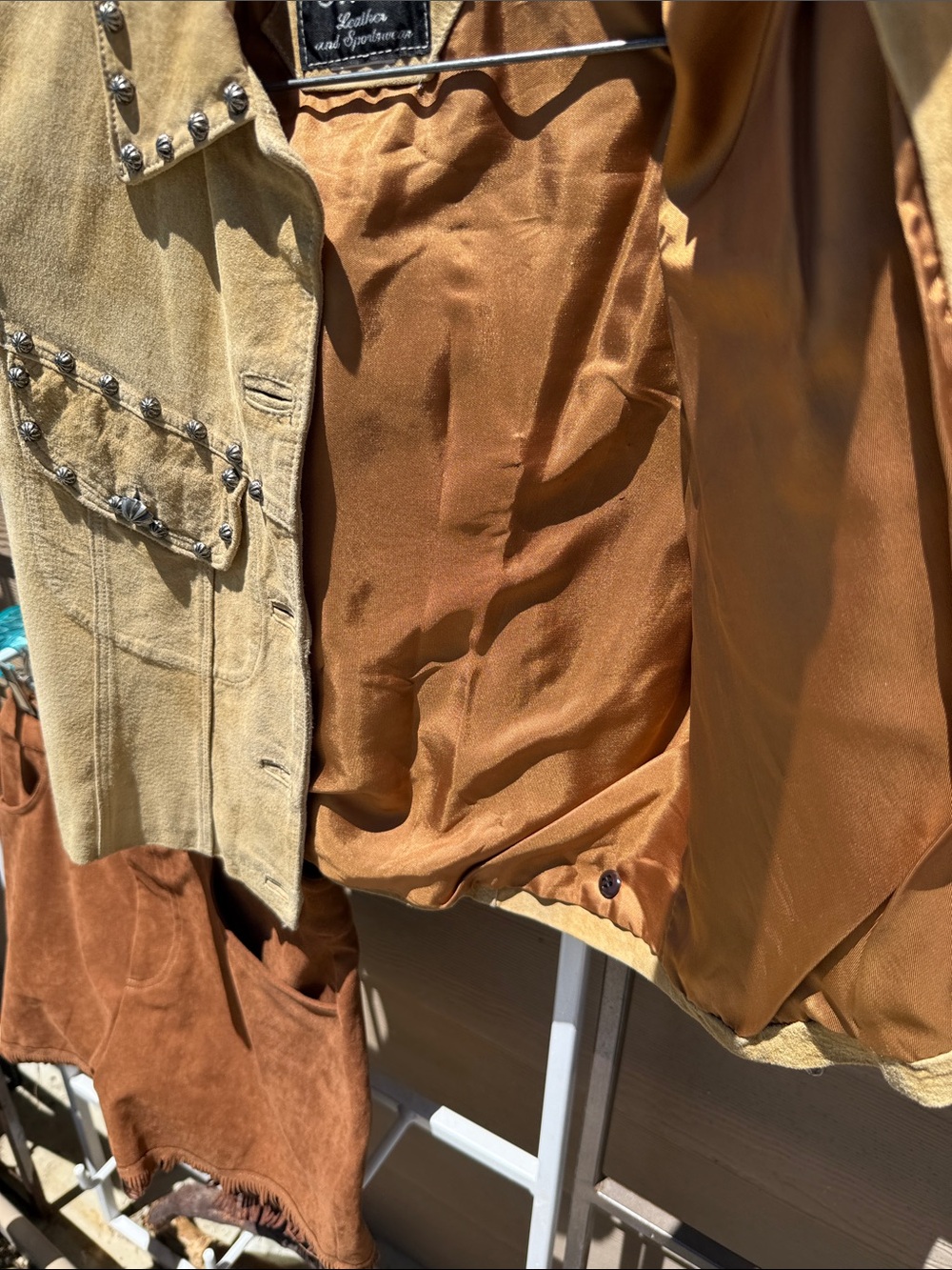 Vintage Arella Leather Carmel soft bigsm studs Western / biker lined pickets S-M - Picture 13 of 17